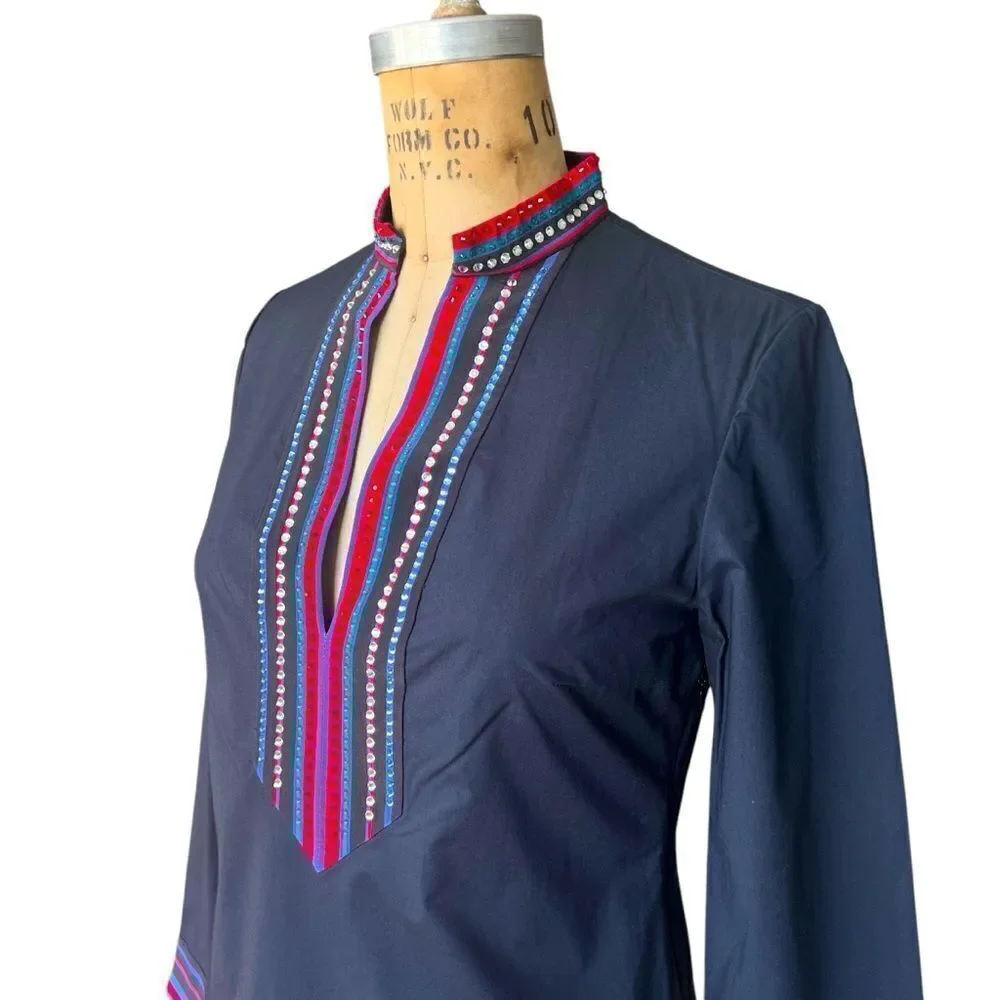TORY BURCH Navy Blue Embellished Tunic Size 0